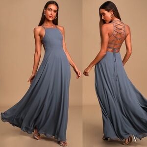 LULUS STRAPPY TO BE HERE LACE BACK APRON NECKLINE FULL A-LINE SKIRT MAXI DRESS